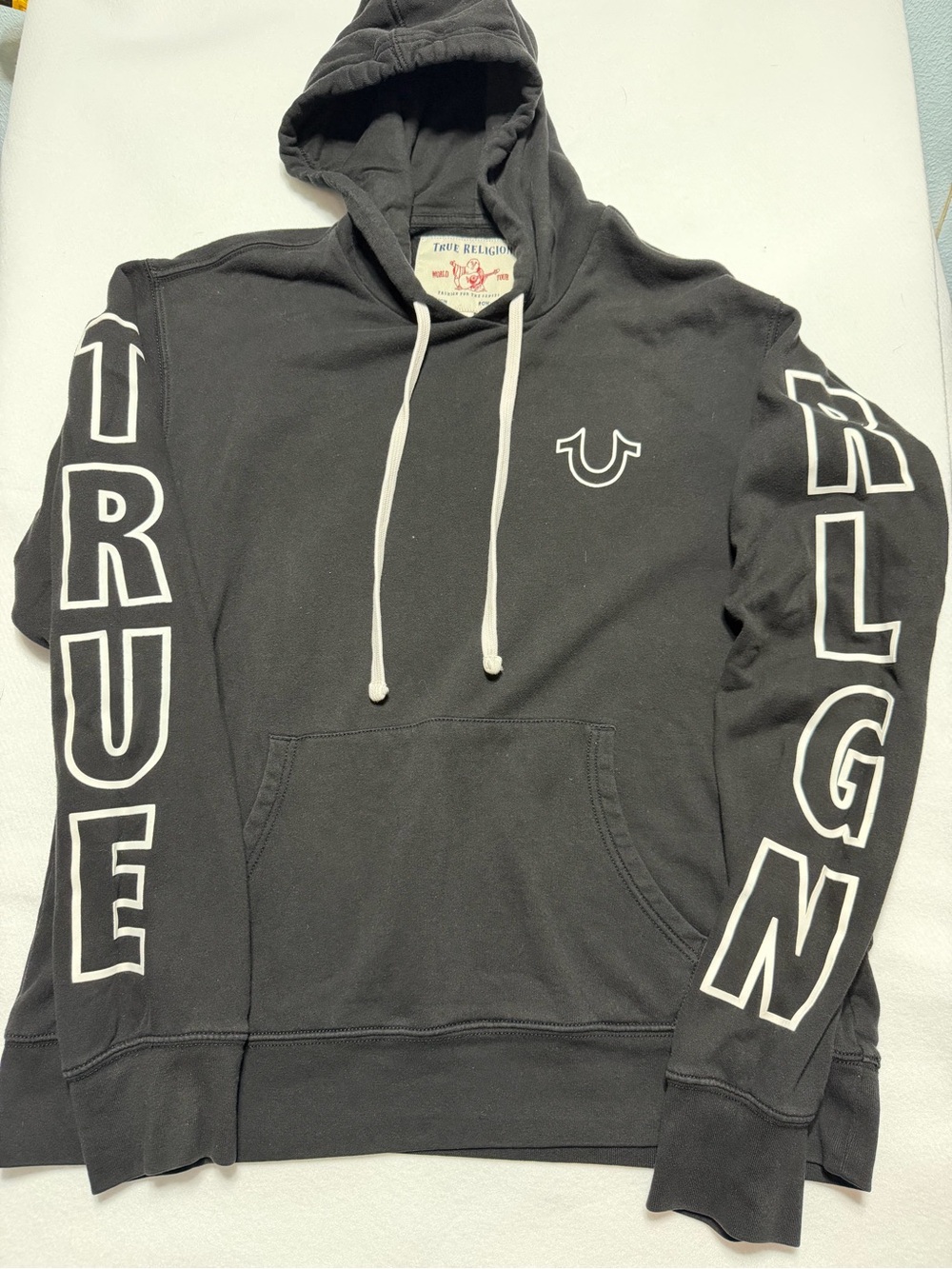 True Religion Black Hoodie with White Sleeve Logos